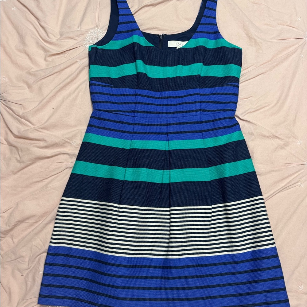 LOFT Blue and Green Sleeveless A-Line Sundress